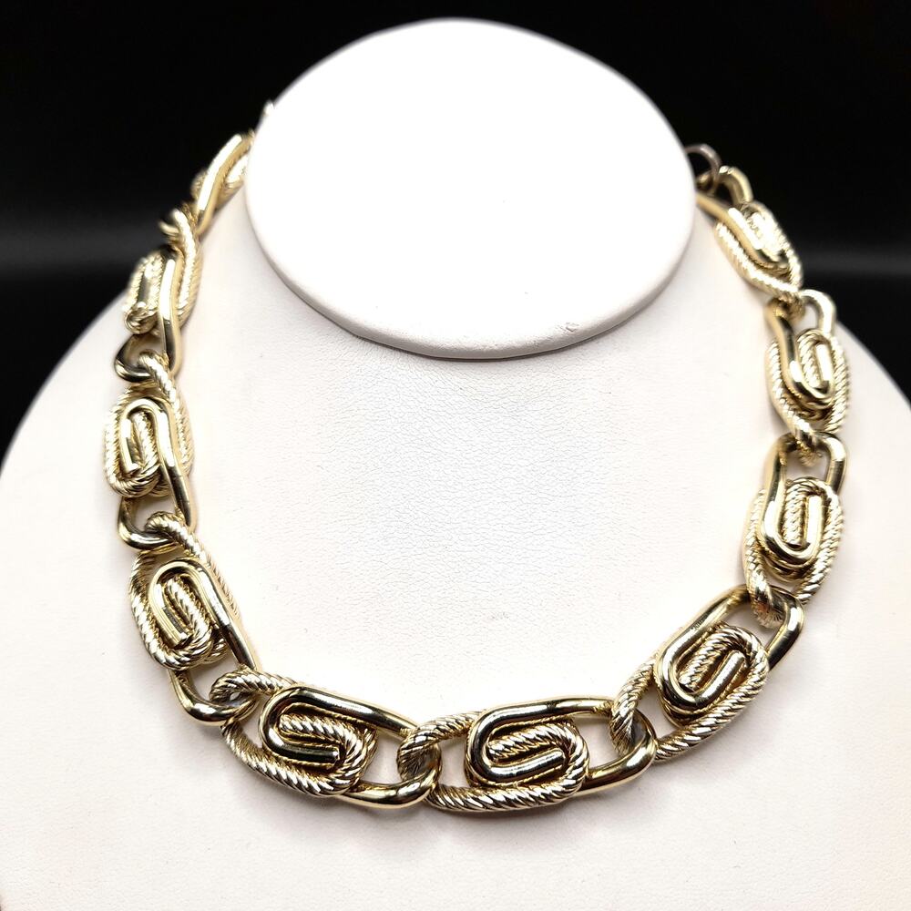 Vintage Snake Motif 1960's Gold Tone Choker Necklace, 16", Smooth Textured Links